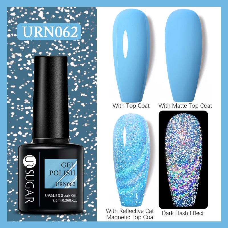 UR SUGAR Holographic Gel Reflective Cat Magnetic Nail Gel Polish Soak Off Laser Gel Glitter Varnish Manicure Nail Art Design Magnetic Nail Gel Polish DailyAlertDeals URN062  