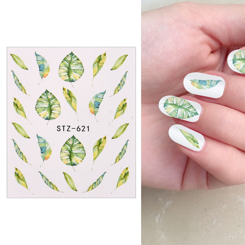 1/4 Pcs Simple Green Theme Nail Water Decal Stickers Summer DIY Slider For Manicuring Watercolor Flower Leaf Nail Art Watermark 0 DailyAlertDeals   