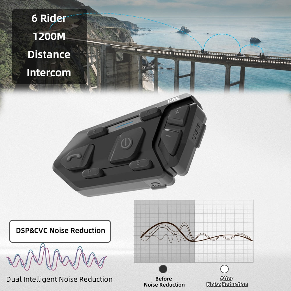 WAYXIN R6s Helmet Headset Motorcycle Intercom Waterproof Bluetooth 5.0  DSP Noise Reduction 6 Rider  Communication MP3 GPS 1200m Helmet Headset Motorcycle Intercom DailyAlertDeals   
