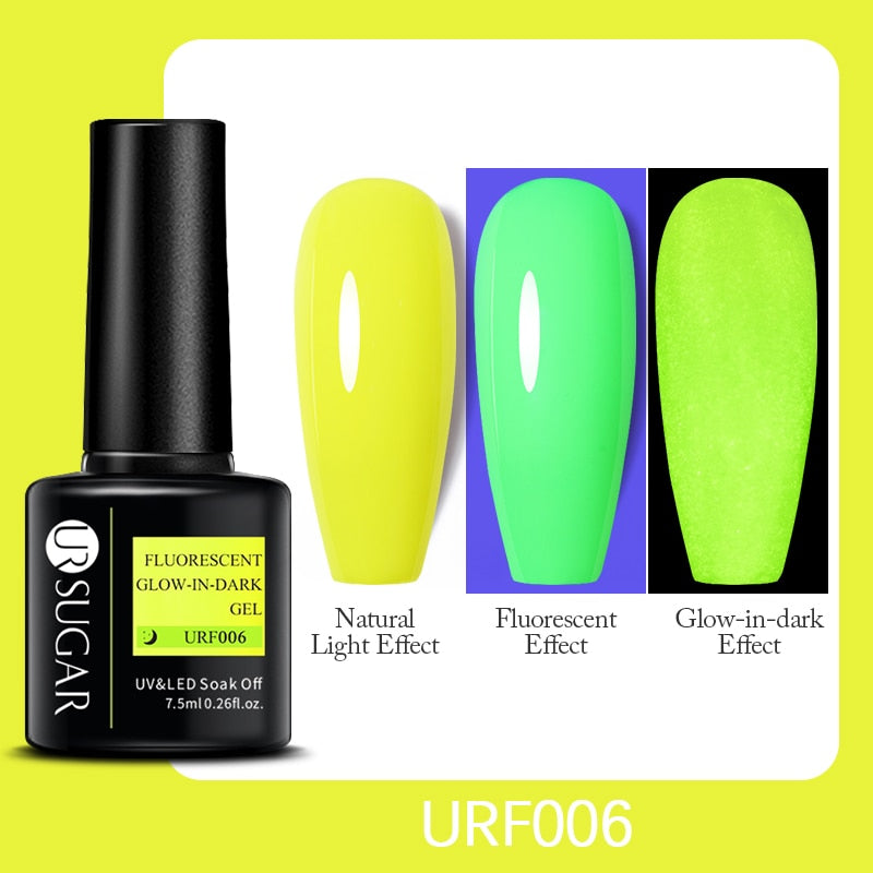 UR SUGAR Fluorescent Gel Nail Polish Neon Yellow Green Blue Color Gel Soak Off UV Nail Gel Varnish For Nail Art Top Coat Neon Fluorescent Gel Nail Polish DailyAlertDeals Luminous URF006  
