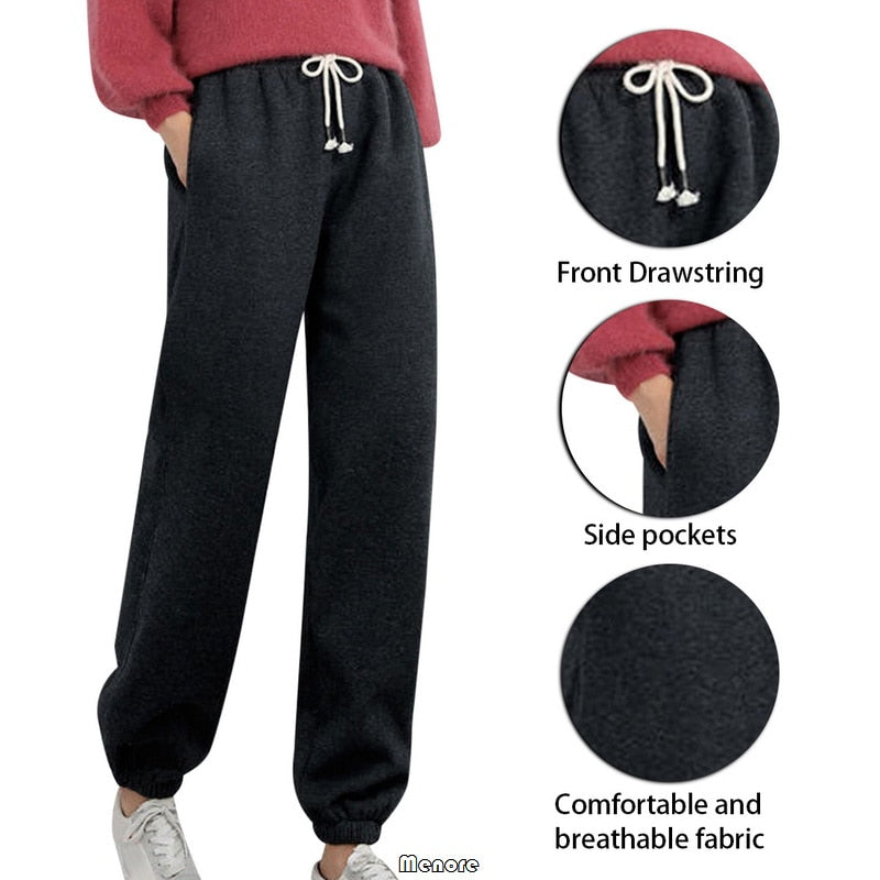 New Thick Fleece Guard Pants Women Casual Harlan Pants Versatile Straight Pants Trendy Ankle-Length Trousers Warm Sweatpants 0 DailyAlertDeals   