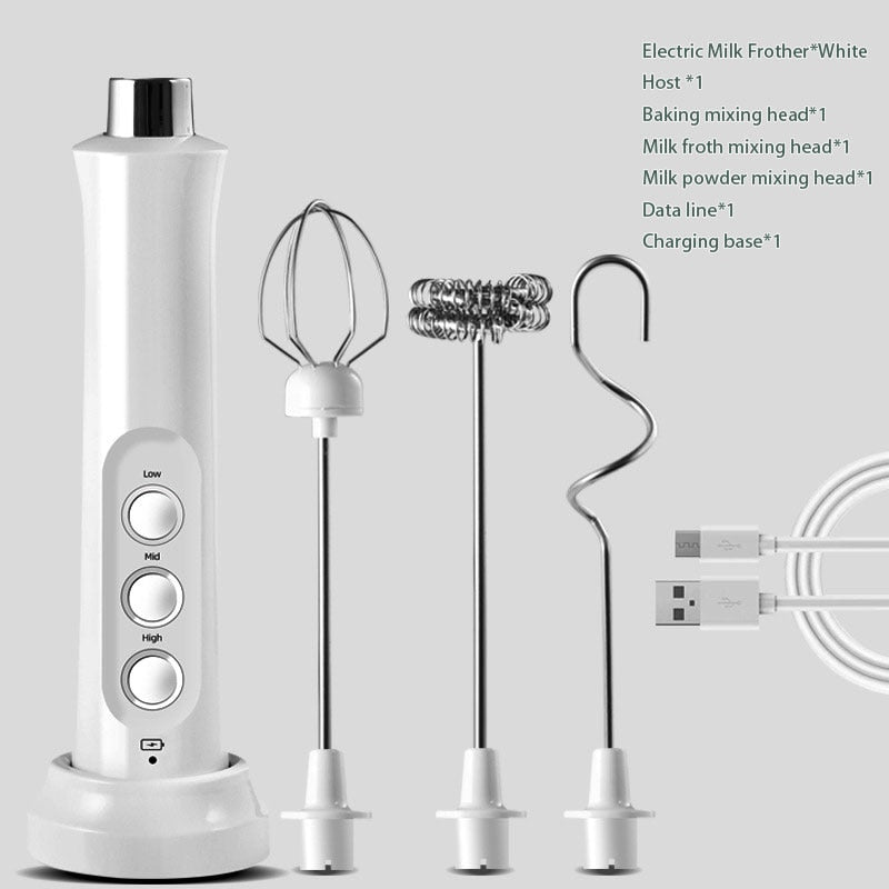3 In 1 Portable Electric Milk Frother Mini Foam Maker Handheld Foamer High Speeds Drink Mixer Coffee Foamer Food Blender Milk Frothers & Steamers DailyAlertDeals White United States 