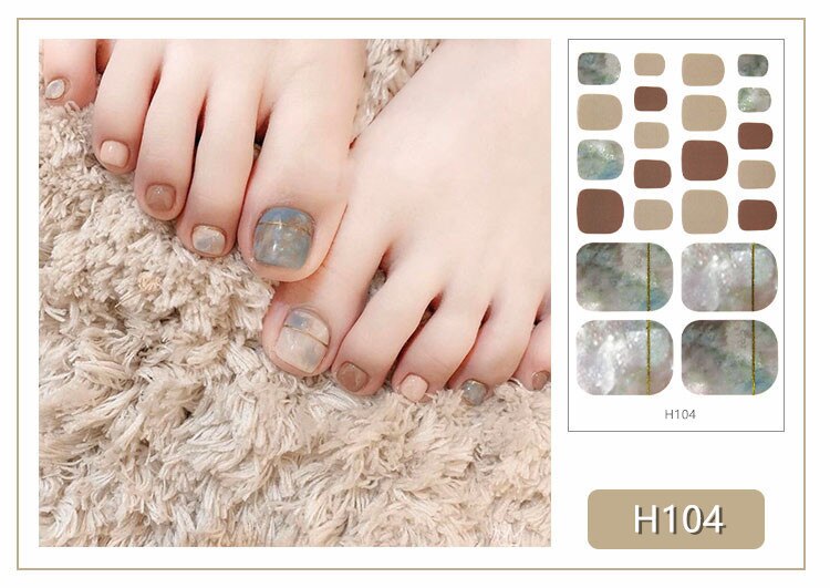 22tips Korea Toe Nail Sticker Wraps Adhesive Decals Toenail Polish Strips DIY Pedicure Foot Decals Manicure Women nail art DailyAlertDeals H104  