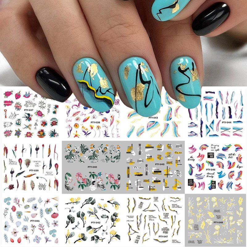 12 Designs Nail Stickers Set Mixed Floral Geometric Nail Art Water Transfer Decals Sliders Flower Leaves Manicures Decoration 0 DailyAlertDeals PTY037-048  