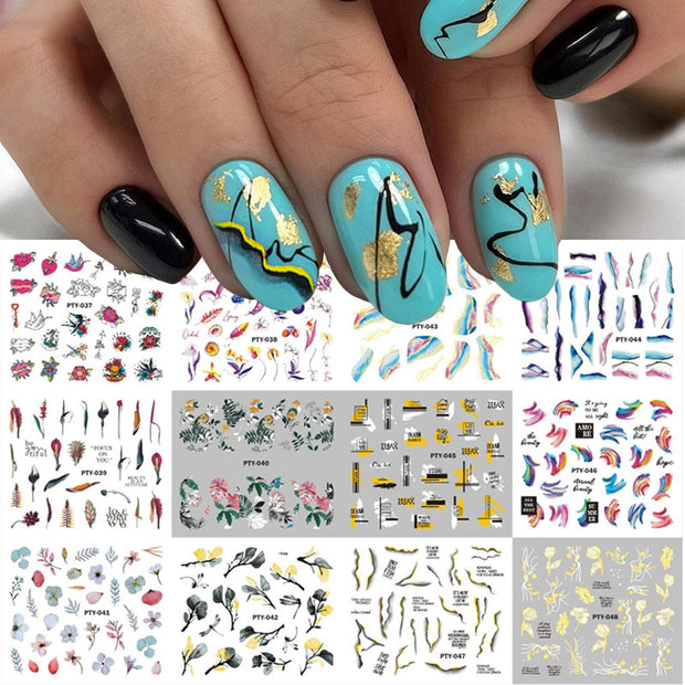 12 Designs Nail Stickers Set Mixed Floral Geometric Nail Art Water Transfer Decals Sliders Flower Leaves Manicures Decoration 0 DailyAlertDeals PTY037-048  