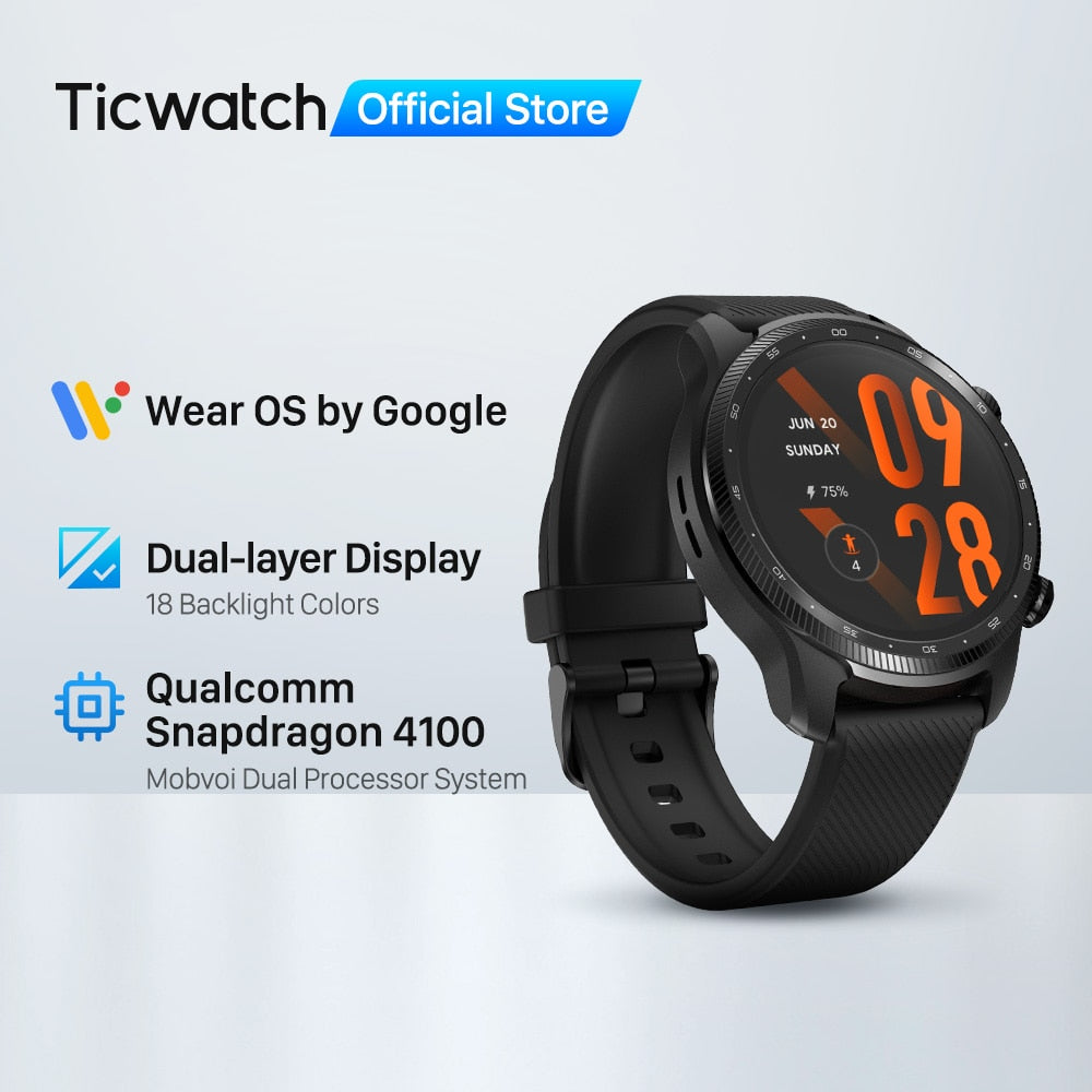 TicWatch Pro 3 Ultra GPS Wear OS Smartwatch Men Qualcomm 4100 Mobvoi Dual Processor System Watch Blood Oxygen Monitoring smart watch DailyAlertDeals Shadow black China 