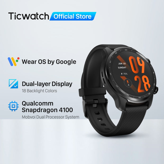 TicWatch Pro 3 Ultra GPS Wear OS Smartwatch Men Qualcomm 4100 Mobvoi Dual Processor System Watch Blood Oxygen Monitoring smart watch DailyAlertDeals Shadow black China 