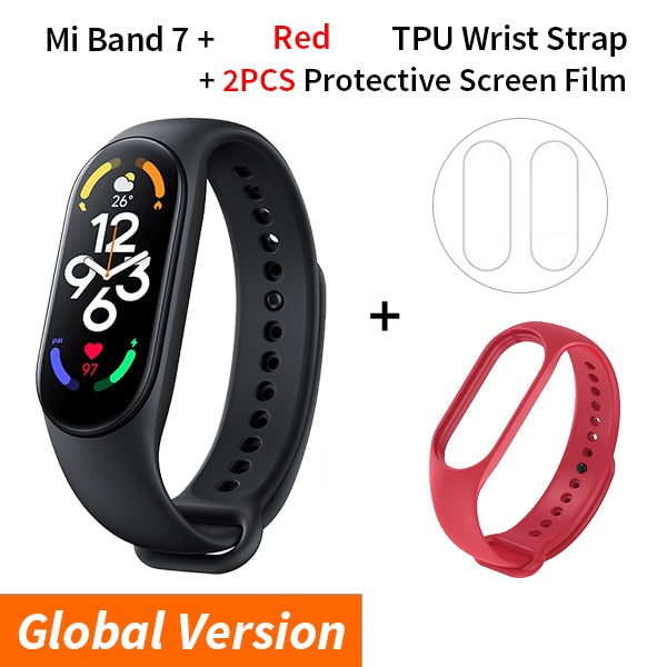 Xiaomi Mi Band 7 Smart Bracelet Fitness Tracker and Activity Monitor Smart Band 6 Color AMOLED Screen Bluetooth Waterproof Fitness Tracker and Activity Monitor Accessories DailyAlertDeals Add Red Strap USA 