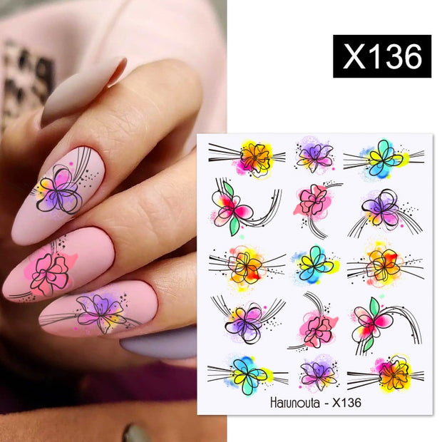 Harunouta Black Lines Flower Leaves Water Decals Stickers Floral Face Marble Pattern Slider For Nails Summer Nail Art Decoration 0 DailyAlertDeals X136  