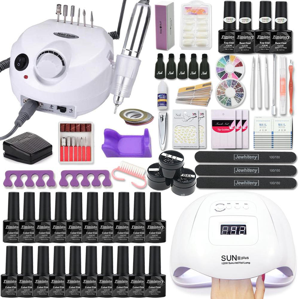 Manicure Set with Led Nail Lamp 120W Nail Set 30/20/10 Color UV Polish Gel Nail Kit Tools Set with Nail Drill Machine Nail files Electric Manicure Drill & Accessory DailyAlertDeals 20pcs gel X5P Set1 China 