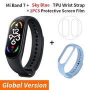 Xiaomi Mi Band 7 Smart Bracelet Fitness Tracker and Activity Monitor Smart Band 6 Color AMOLED Screen Bluetooth Waterproof Fitness Tracker and Activity Monitor Accessories DailyAlertDeals Add Sky Blue Strap USA 