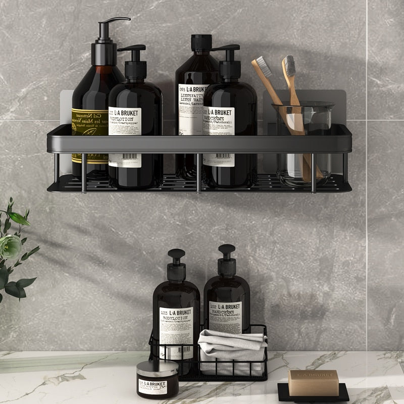 Bathroom Shelf Makeup Storage Organizer Aluminum Alloy Shampoo Rack Shower Shelf Bathroom Accessories No Drill Wall Shelf Corner Wall Shelves DailyAlertDeals   