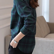 Thin Single Breasted Slim Women Shirt Office Lady Polo-neck Long Sleeve Button Women&#39;s Clothing Plaid Spring Autumn Korean Trend 0 DailyAlertDeals   