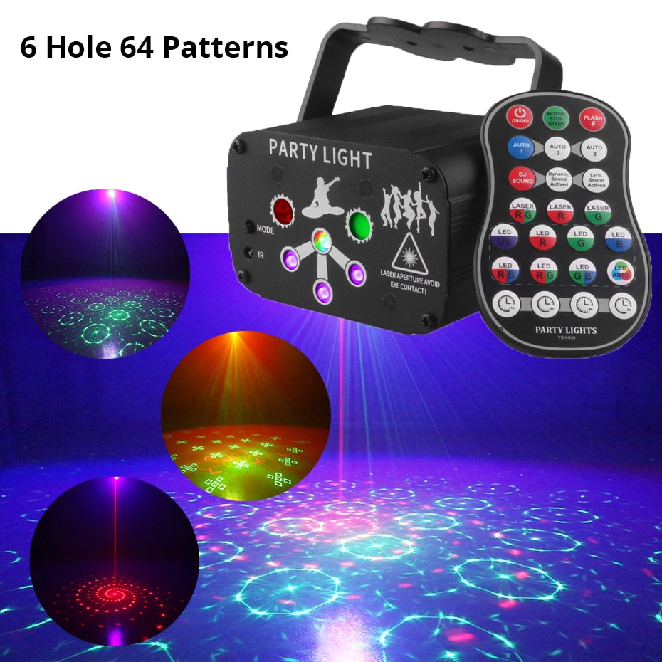 ALIEN RGB Mini DJ Disco Laser Light Projector USB Rechargeable LED UV Sound Strobe Stage Effect Wedding Xmas Holiday Party Lamp 0 DailyAlertDeals China 6 Hole 64 Patterns USB