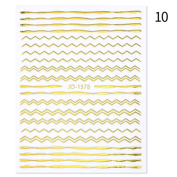 1PC Silver Gold Lines Stripe 3D Nail Sticker Geometric Waved Star Heart Self Adhesive Slider Papers Nail Art Transfer Stickers 0 DailyAlertDeals 1578 Gold  