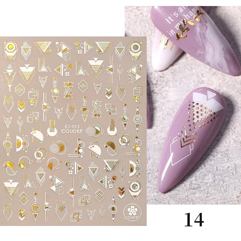 Harunouta 2022 NEW Gold Bronzing Slider Nail Art 3D Decals Decoration Flower Leaves Nail Art Sticker DIY Manicure Transfer Decal Nail Stickers DailyAlertDeals CJ-14  