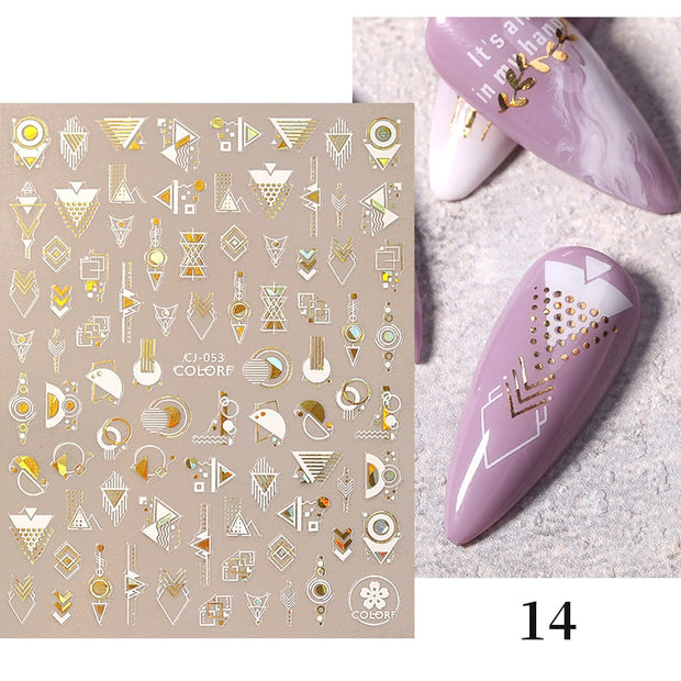 NEW Gold Nail Art 3D Decals Decoration Flower Leaves Nail Art Sticker DIY Manicure Transfer Decal Nail Stickers DailyAlertDeals CJ-14  