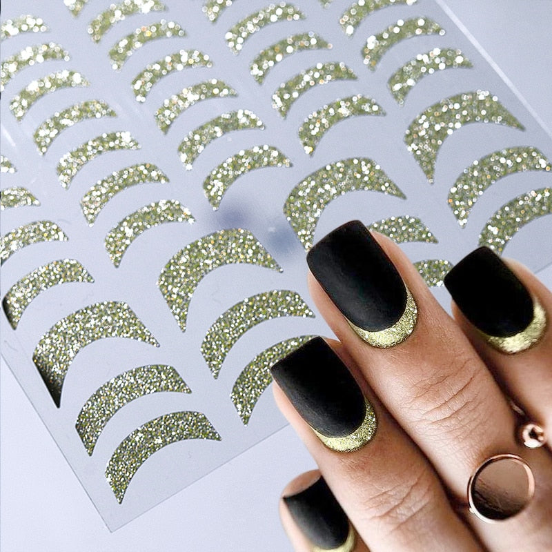 French 3D Nail Decals Stickers Stripe Line French Tips Transfer Nail Art Manicure Decoration Gold Reflective Glitter Stickers nail art DailyAlertDeals   