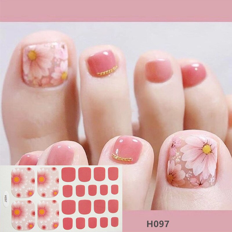 22tips Korea Toe Nail Sticker Wraps Adhesive Decals Toenail Polish Strips DIY Pedicure Foot Decals Manicure Women nail art DailyAlertDeals H097  