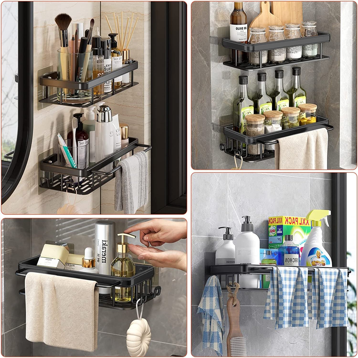 Bathroom Shelf Makeup Storage Organizer Aluminum Alloy Shampoo Rack Shower Shelf Bathroom Accessories No Drill Wall Shelf Corner Wall Shelves DailyAlertDeals   