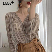 V-neck Loose Long Sleeve Casual Shirts Female Summer Elegant 2022 Fashion Trends Women Clothing Comfortable Thin Popularity Tops 0 DailyAlertDeals   