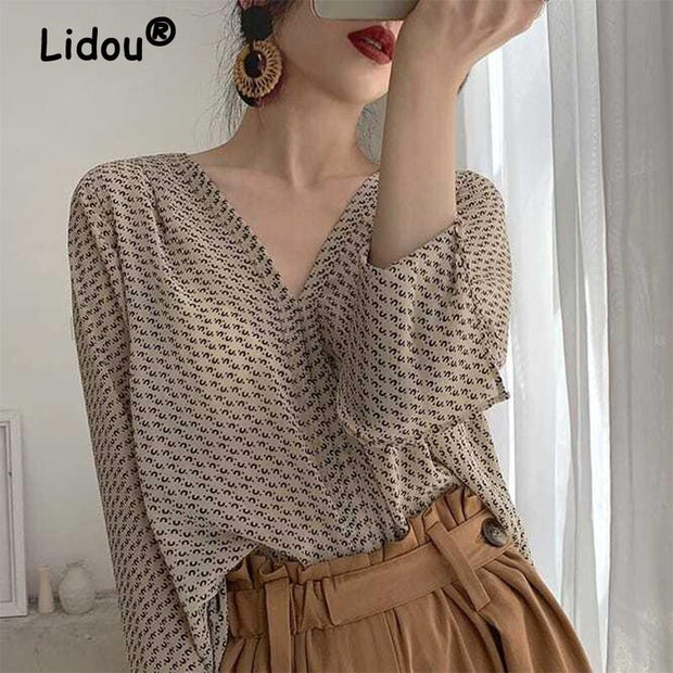 V-neck Loose Long Sleeve Casual Shirts Female Summer Elegant 2022 Fashion Trends Women Clothing Comfortable Thin Popularity Tops 0 DailyAlertDeals   