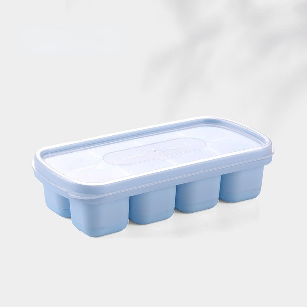 Silicone Ice Cube Mould With DIY Lid 8 Grid Soft Bottom Ice Cube Mold Square Fruit Ice Cube Maker Tray Kitchen Bar Tools 0 DailyAlertDeals blue  