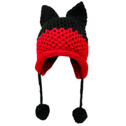 BomHCS Cute Fox Ears Beanie Winter Warm 100% Handmade Knit Hat 0 DailyAlertDeals Black Red  