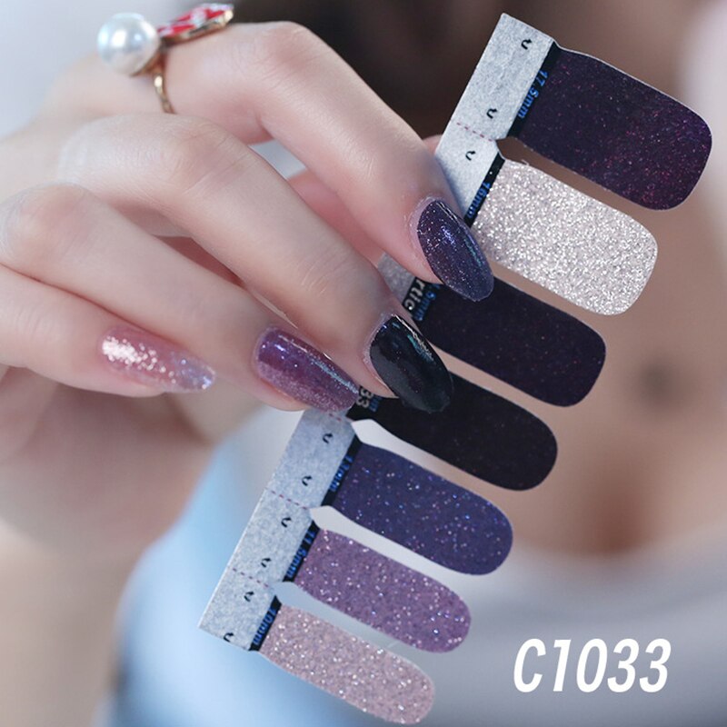 1sheet Korean Nail Polish Strips DIY Waterproof Nail Wraps Mixed Patterns Full Nail Patch Adhesive for Women Nail Art Stickers nail decal sticker DailyAlertDeals C1033  