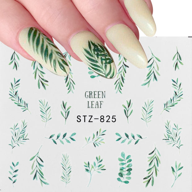 1Pcs Water Nail Decal and Sticker Flower Leaf Tree Green Simple Summer DIY Slider for Manicure Nail Art Watermark Manicure Decor Nail Sticker DailyAlertDeals   
