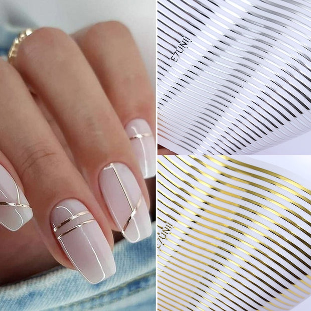 1PC Silver Gold Lines Stripe 3D Nail Sticker Geometric Waved Star Heart Self Adhesive Slider Papers Nail Art Transfer Stickers 0 DailyAlertDeals   