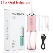 Oral Irrigator Portable Dental Water Flosser USB Rechargeable Water Jet Floss Tooth Pick 4 Jet Tip 220ml 3 Modes IPX7 1400rpm 0 DailyAlertDeals France 2pcs pink irrigators 