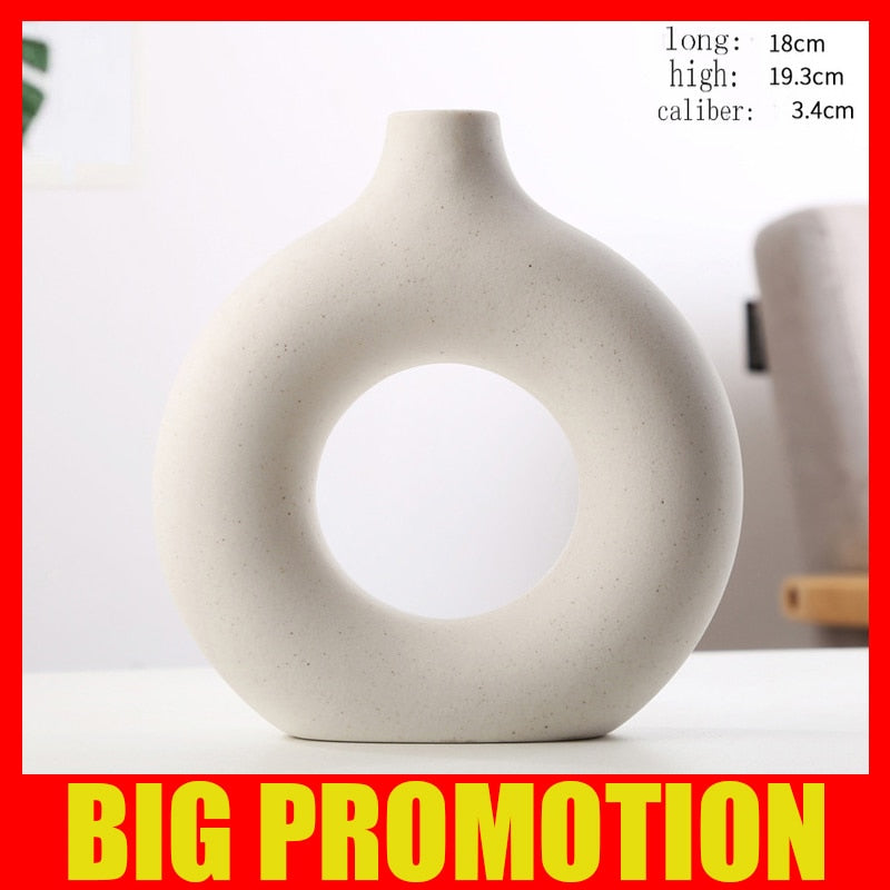 Nordic Vase Circular Hollow Ceramic Donuts Flower Pot Home Living Room Decoration Accessories Interior Office Desktop Decor Gift Vases DailyAlertDeals TTQ-BAI-M  