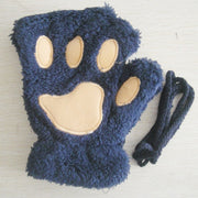 Fashion Girls Lovely Cat Claw Paw Plush Mittens Warm Soft Plush Short Fingerless women Leisure Bear Cat Gloves Half Finger Gifts Paws Gloves DailyAlertDeals navy One Size 