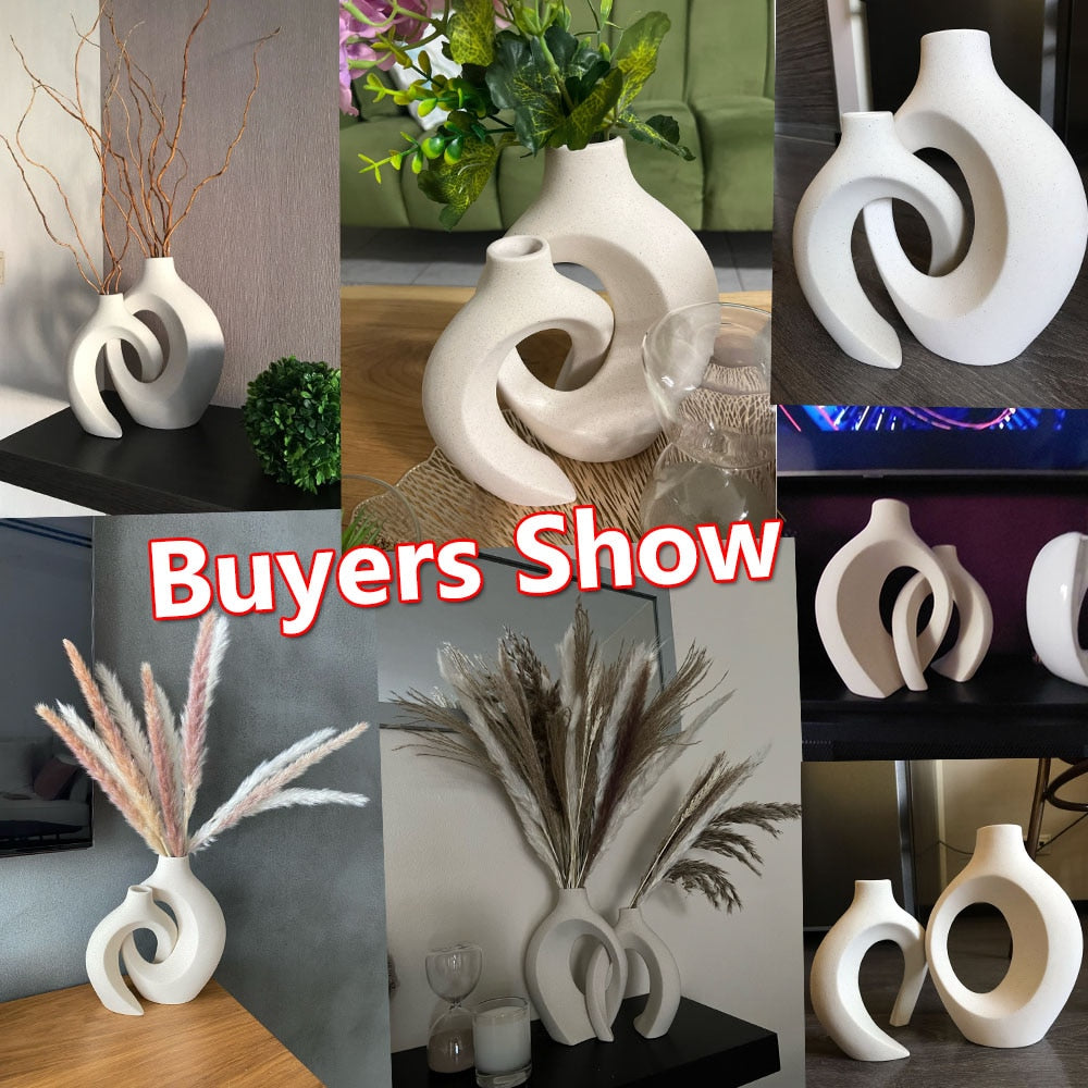 Nordic Table top Decorative Ceramic Vases Interlock Flower Vase Pottery Decor Living Room Home Decoration Flower vases DailyAlertDeals   