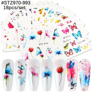 18-50Pcs/Set Mixed Design New Nail Art Sticker Set Black Lace Gold Silver Glitter Flower Water Decal Slider Wraps Decor Manicure Nail Sticker DailyAlertDeals STZ970-993(18pcs)  