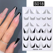 French 3D Nail Decals Stickers Stripe Line French Tips Transfer Nail Art Manicure Decoration Gold Reflective Glitter Stickers nail art DailyAlertDeals S018  
