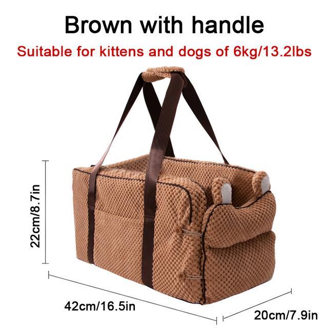 Portable Pet Dog Car Seat Central Control Nonslip Dog Carriers Safe Car Armrest Box Booster Kennel Bed For Small Dog Cat Travel 0 DailyAlertDeals brown with handle 42x20x22cm China