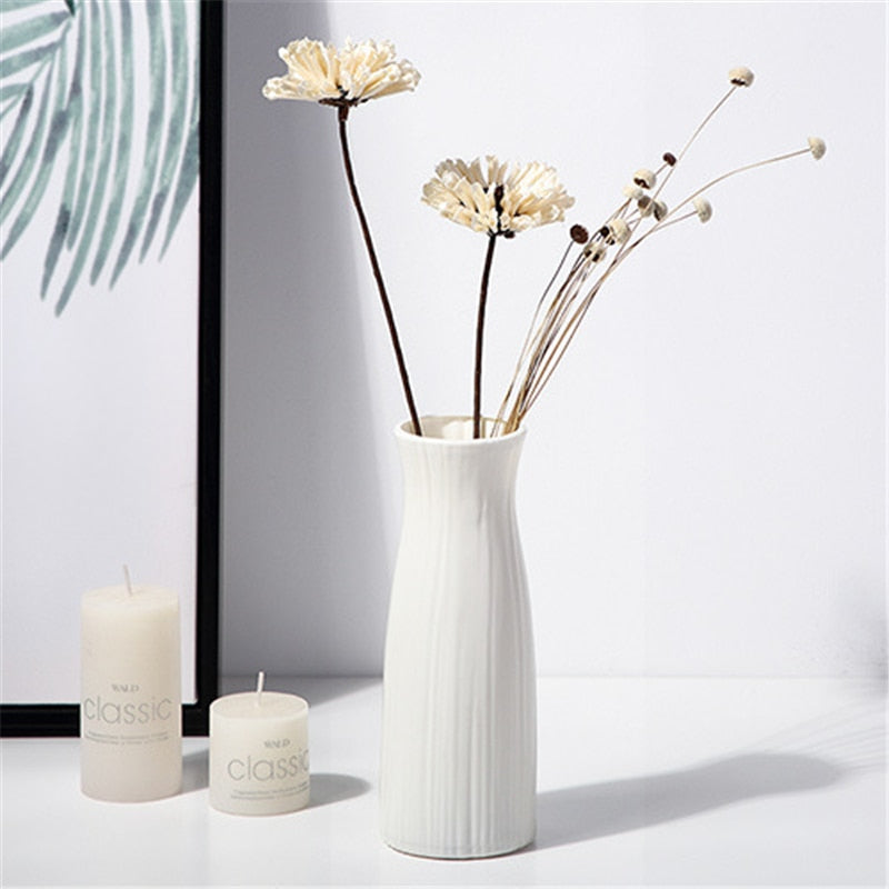 Home Nordic Plastic Vase Simple Small Fresh Flower Pot Storage Bottle for Flowers Living Room Modern Home Decoration Ornaments Vases DailyAlertDeals A-White-L  