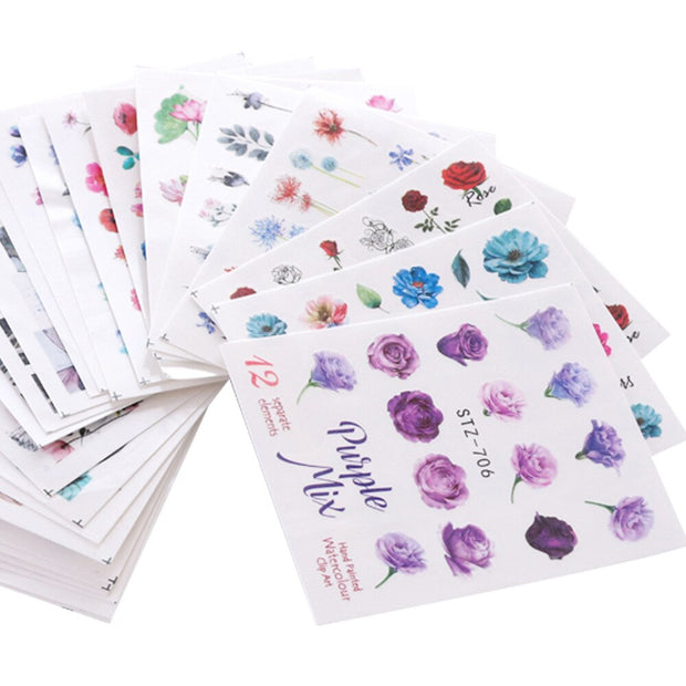 18-50Pcs/Set Mixed Design New Nail Art Sticker Set Black Lace Gold Silver Glitter Flower Water Decal Slider Wraps Decor Manicure Nail Sticker DailyAlertDeals   