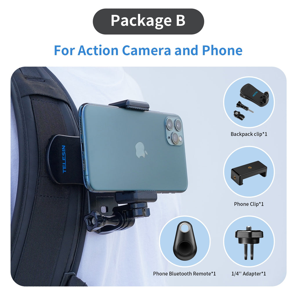TELESIN For GoPro Hero 11 10 9 8 7 6 Backpack Clip 360 Rotary Clip Mount for Osmo Action Xiaoyi Insta360 X2 ONE R Action Carema Photo Mounting Supplies DailyAlertDeals For Camera And Phone China 
