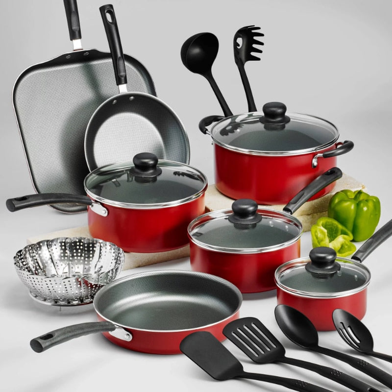 Cooking Ware Set 18 Piece Non-stick Cookware Set aluminum Pots, Pans and Utensils Cookware Essentials Cookware Set DailyAlertDeals   