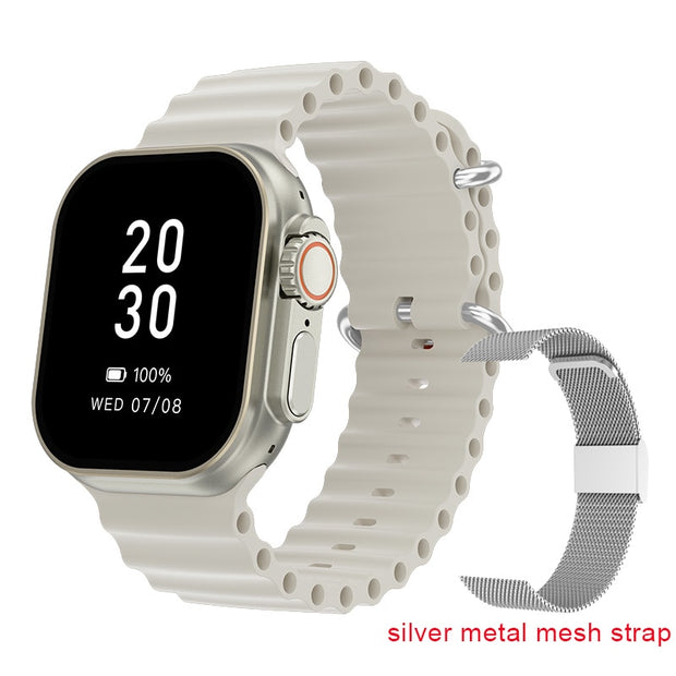 2023 New Smart Watch Body Temperature Ultra Series 8 NFC Smartwatch Wireless Charging Bluetooth Call Men Women Watch for Apple Smart watch DailyAlertDeals silver mesh white  