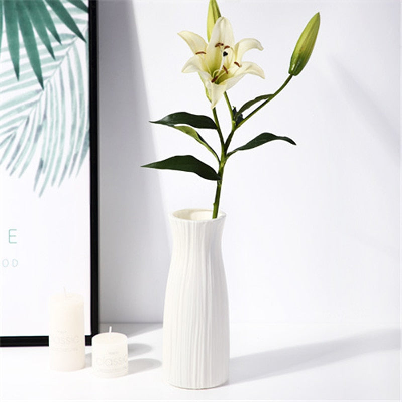 Home Nordic Plastic Vase Simple Small Fresh Flower Pot Storage Bottle for Flowers Living Room Modern Home Decoration Ornaments Vases DailyAlertDeals A-White-S  