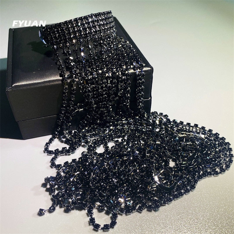 FYUAN Shine Full Rhinestone Hairpins for Women Bijoux Long Tassel Crystal 0 DailyAlertDeals black  
