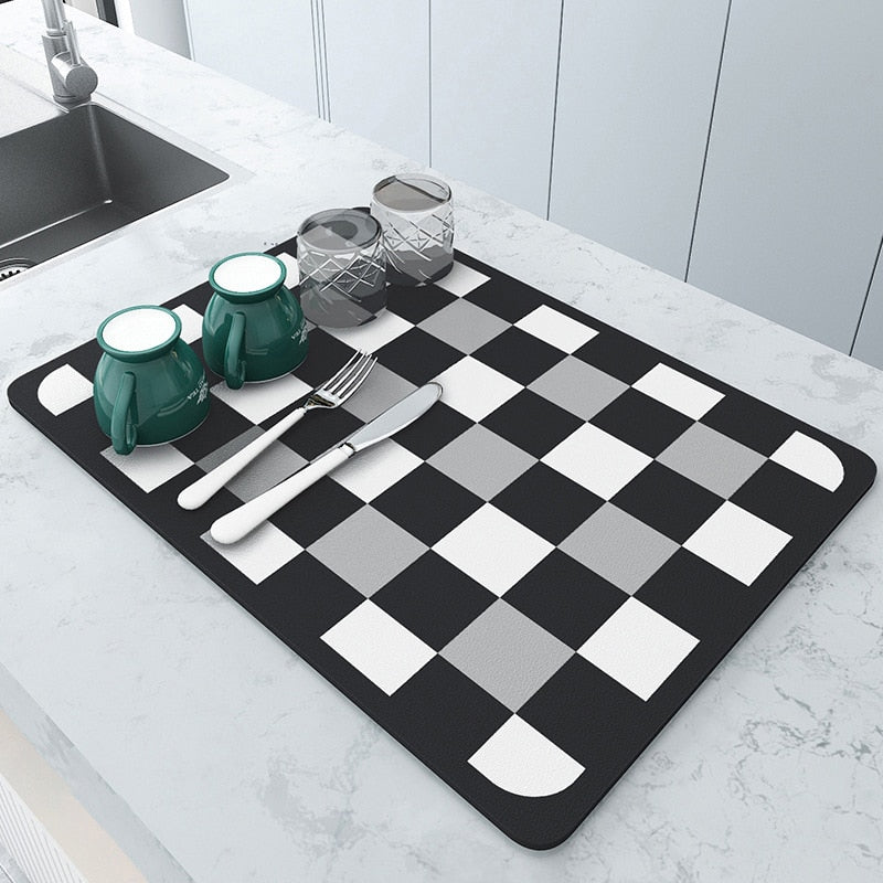 Kitchen Rubber Pad Dish Drying Mat Super Absorbent Drainer Mats Tableware Bottle Rugs Kitchen Dinnerware Placement Rubber pads DailyAlertDeals AC drying mat W20 x L30CM 