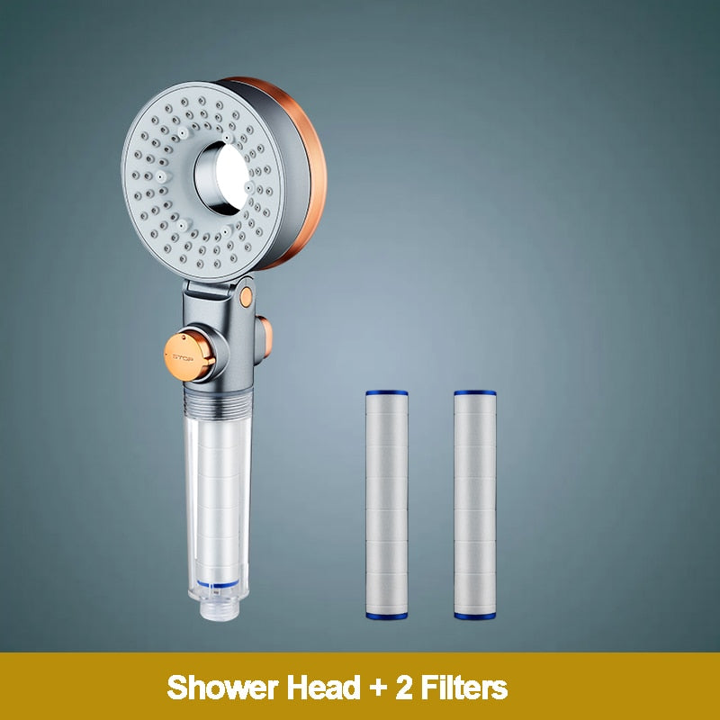 Double Sided Unique Shower Head Bathroom 3 Water Saving Filtration Round Rainfall Adjustable Nozzle Sprayer Double Sided Hand Shower DailyAlertDeals 3018HS and 2 Filters  