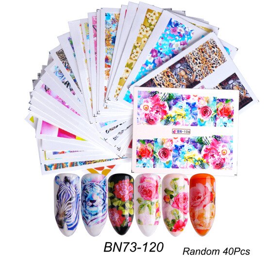 18-50Pcs/Set Mixed Design New Nail Art Sticker Set Black Lace Gold Silver Glitter Flower Water Decal Slider Wraps Decor Manicure Nail Sticker DailyAlertDeals BN73-120 (40pcs)  