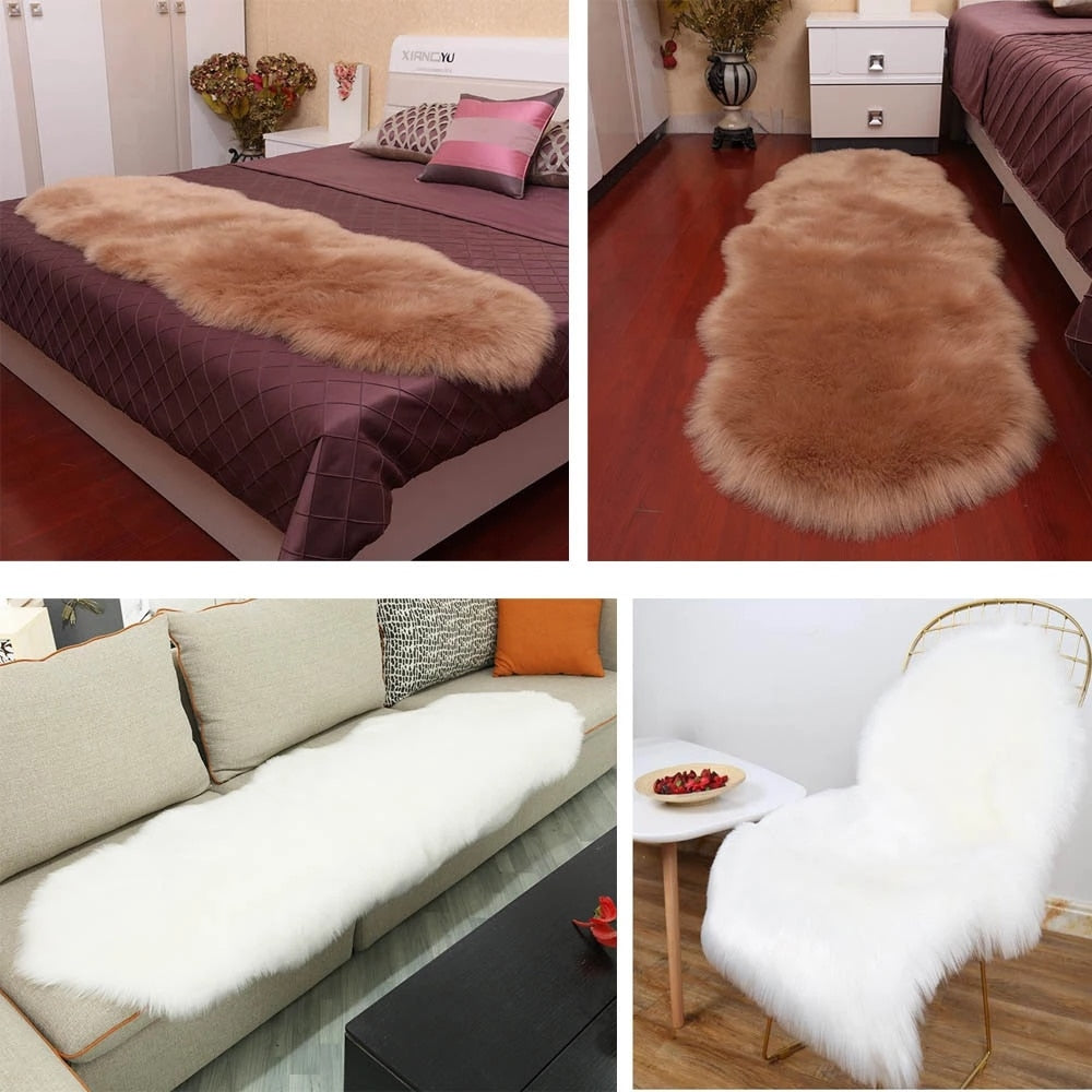 2023 New Plush Soft Sheepskin Bedroom Carpet Imitation Wool Pad Long Hair Bedside Mat Sofa Cushion Rugs Living Room Fur Carpet Carpets & Rugs DailyAlertDeals   