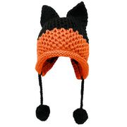 BomHCS Cute Fox Ears Beanie Winter Warm 100% Handmade Knit Hat 0 DailyAlertDeals Black Orange  